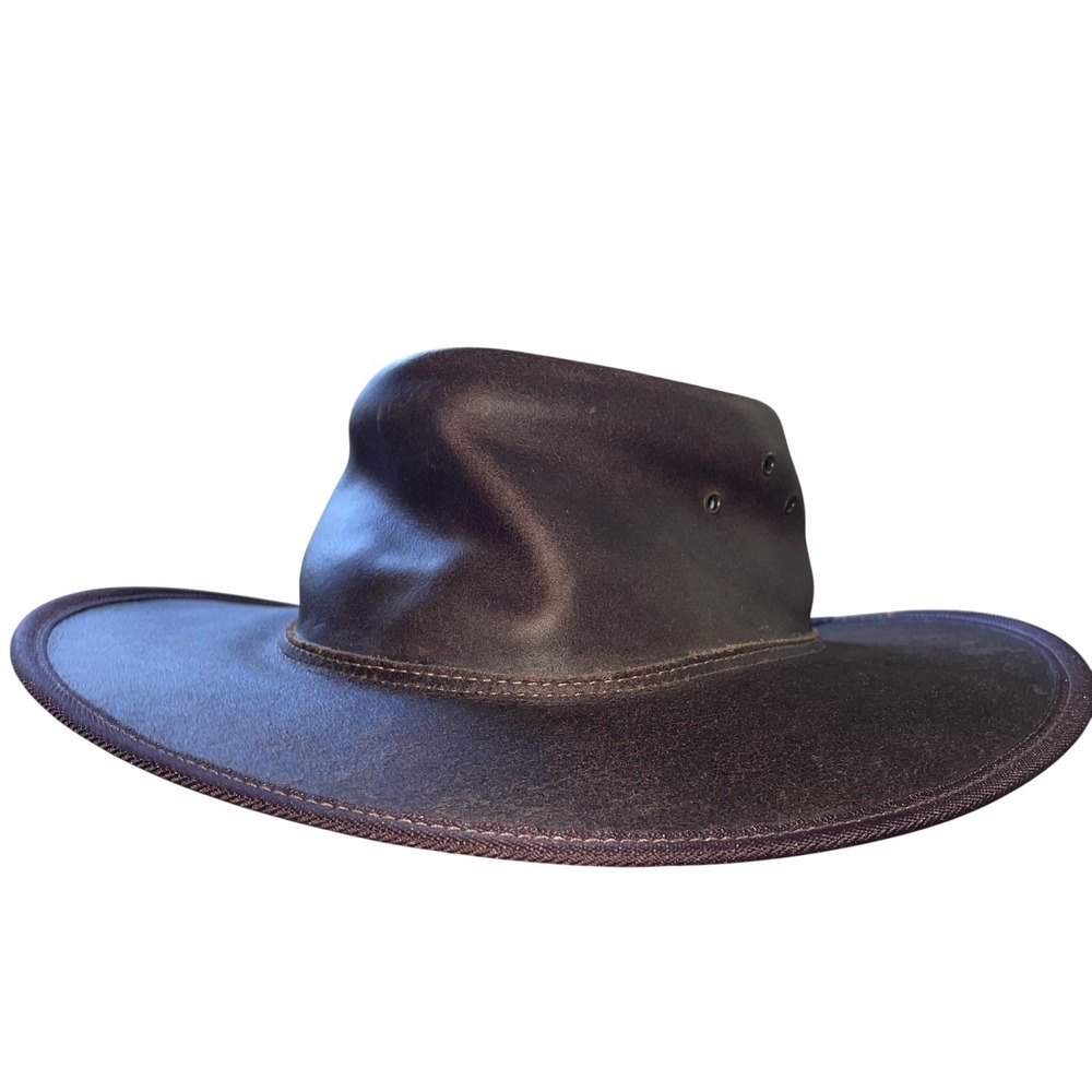 VTG Australian Geographic Old Softy Leather Bush Hat Mens M Outback Brown Indy